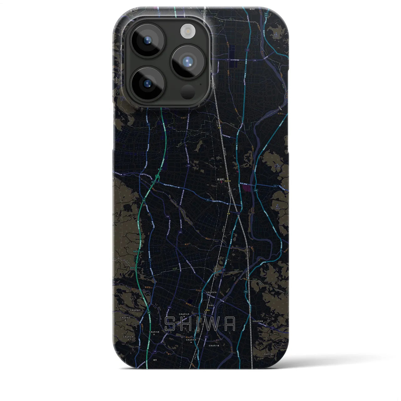 【紫波】地図柄iPhoneケース（バックカバータイプ・ブラック）iPhone 15 Pro Max 用