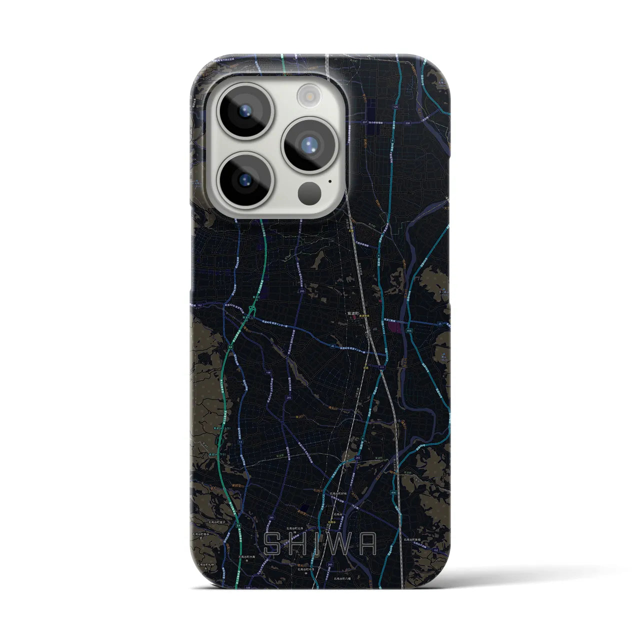 【紫波】地図柄iPhoneケース（バックカバータイプ・ブラック）iPhone 15 Pro 用