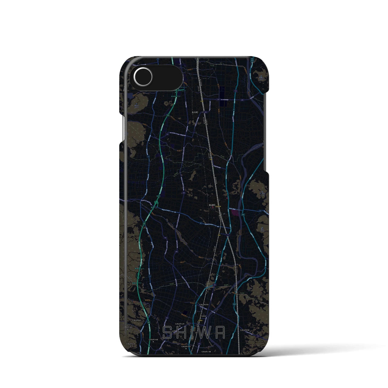 【紫波】地図柄iPhoneケース（バックカバータイプ・ブラック）iPhone SE（第3 / 第2世代） / 8 / 7 / 6s / 6 用