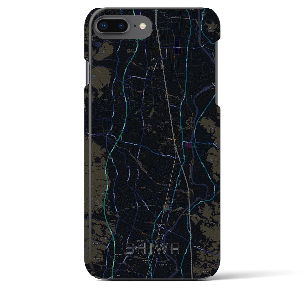 【紫波】地図柄iPhoneケース（バックカバータイプ・ブラック）iPhone 8Plus /7Plus / 6sPlus / 6Plus 用