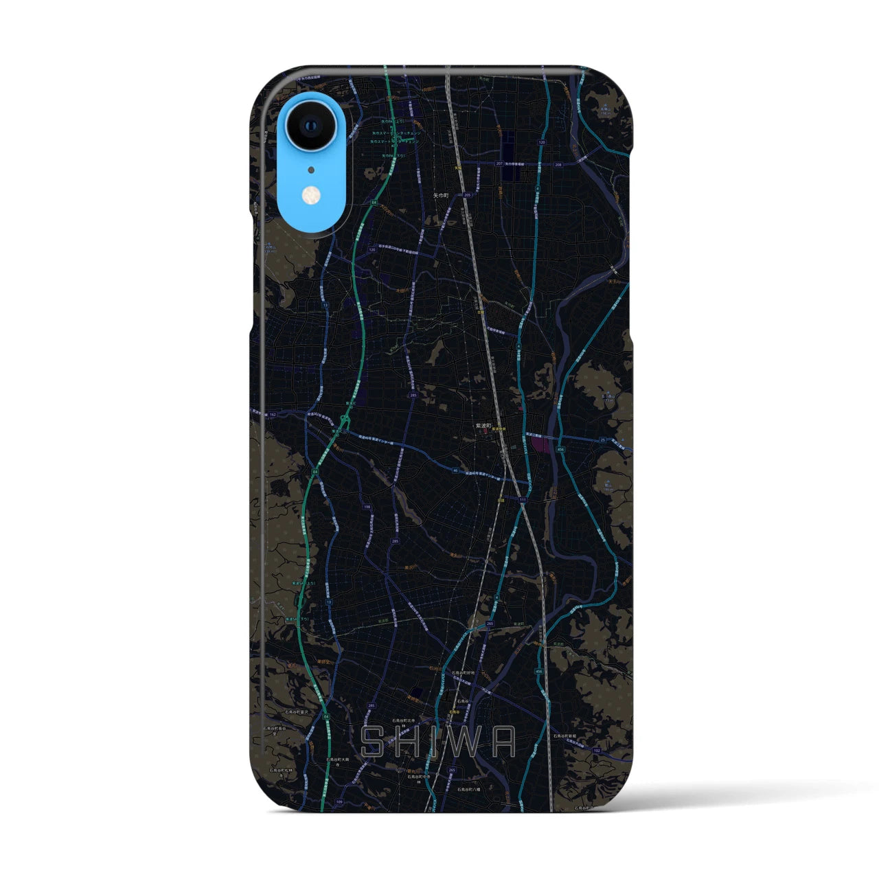 【紫波】地図柄iPhoneケース（バックカバータイプ・ブラック）iPhone XR 用