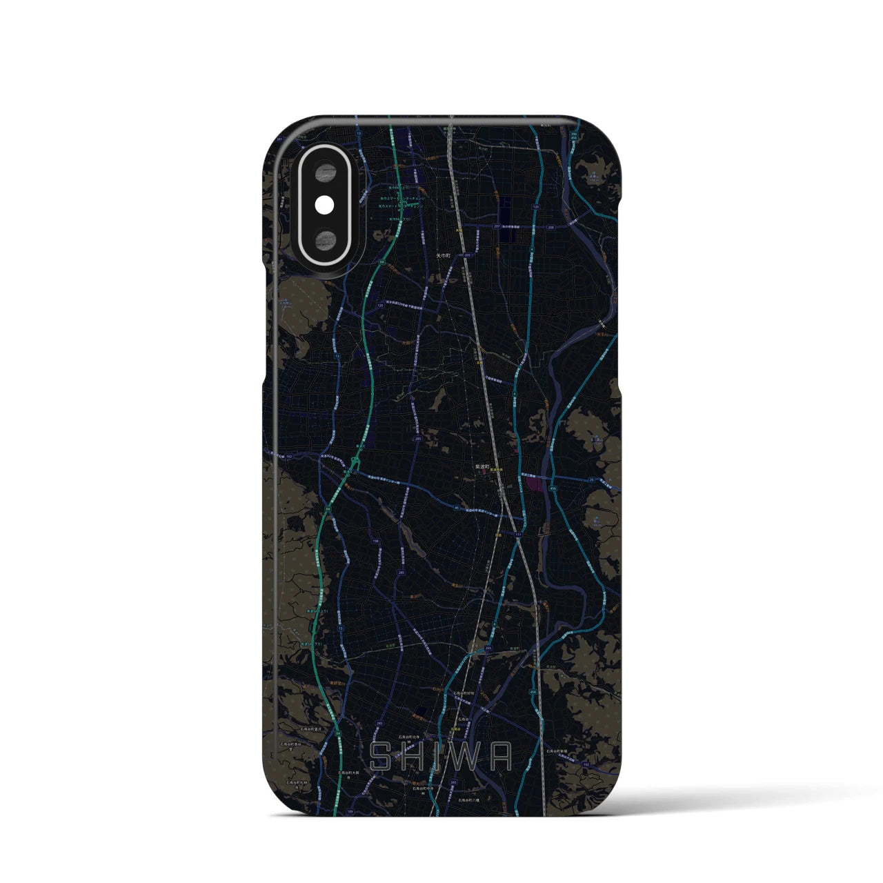 【紫波】地図柄iPhoneケース（バックカバータイプ・ブラック）iPhone XS / X 用