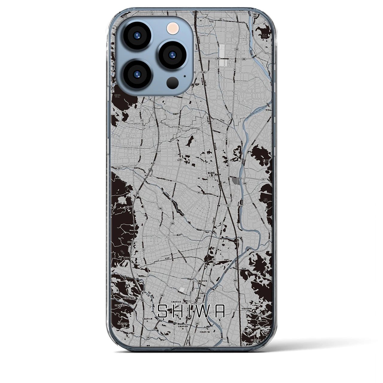 【紫波】地図柄iPhoneケース（クリアタイプ・モノトーン）iPhone 13 Pro Max 用