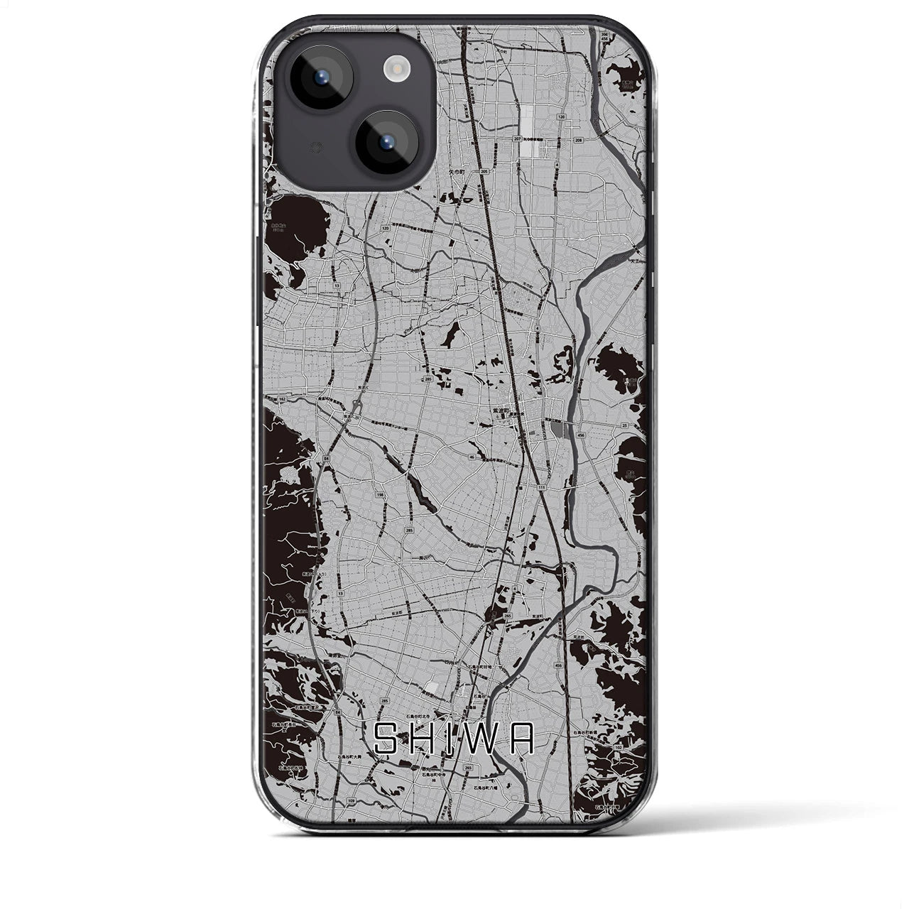 【紫波】地図柄iPhoneケース（クリアタイプ・モノトーン）iPhone 14 Plus 用