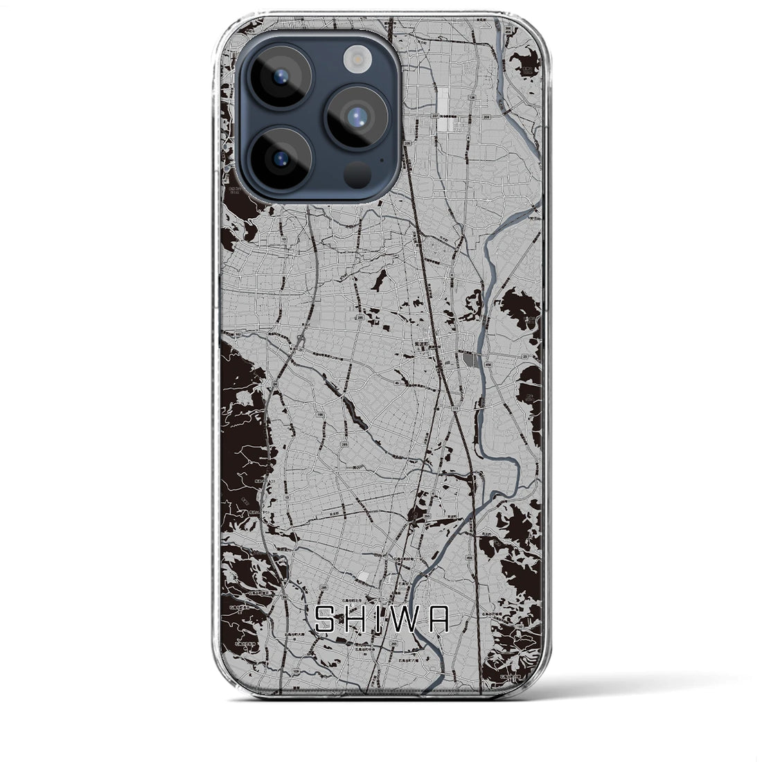 【紫波】地図柄iPhoneケース（クリアタイプ・モノトーン）iPhone 15 Pro Max 用
