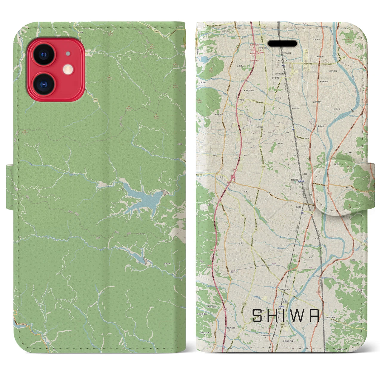 【紫波】地図柄iPhoneケース（手帳両面タイプ・ナチュラル）iPhone 11 用