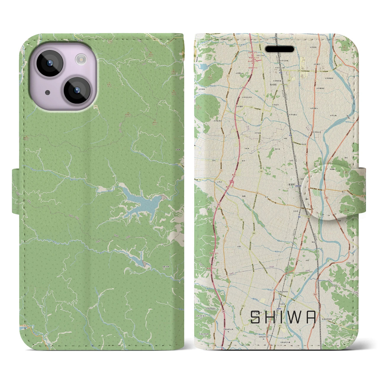 【紫波】地図柄iPhoneケース（手帳両面タイプ・ナチュラル）iPhone 14 用