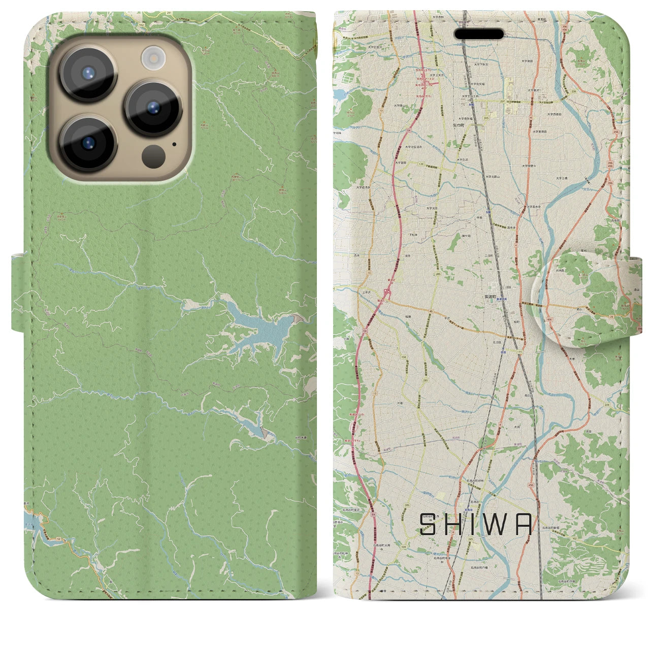 【紫波】地図柄iPhoneケース（手帳両面タイプ・ナチュラル）iPhone 14 Pro Max 用