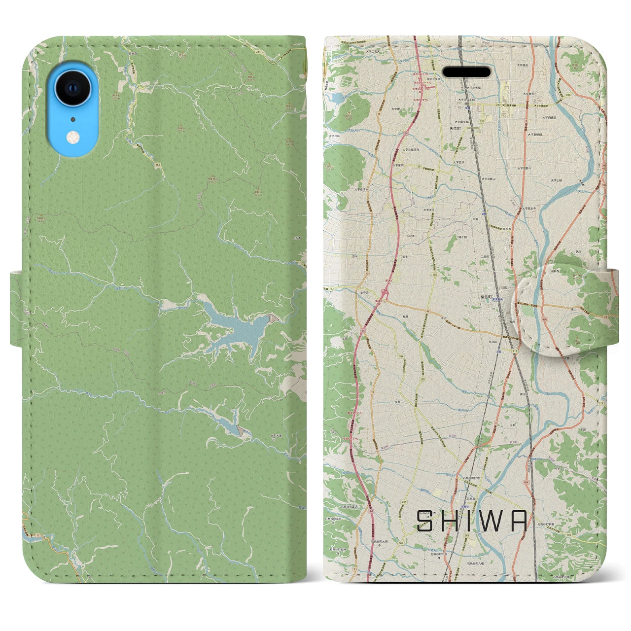 【紫波】地図柄iPhoneケース（手帳両面タイプ・ナチュラル）iPhone XR 用