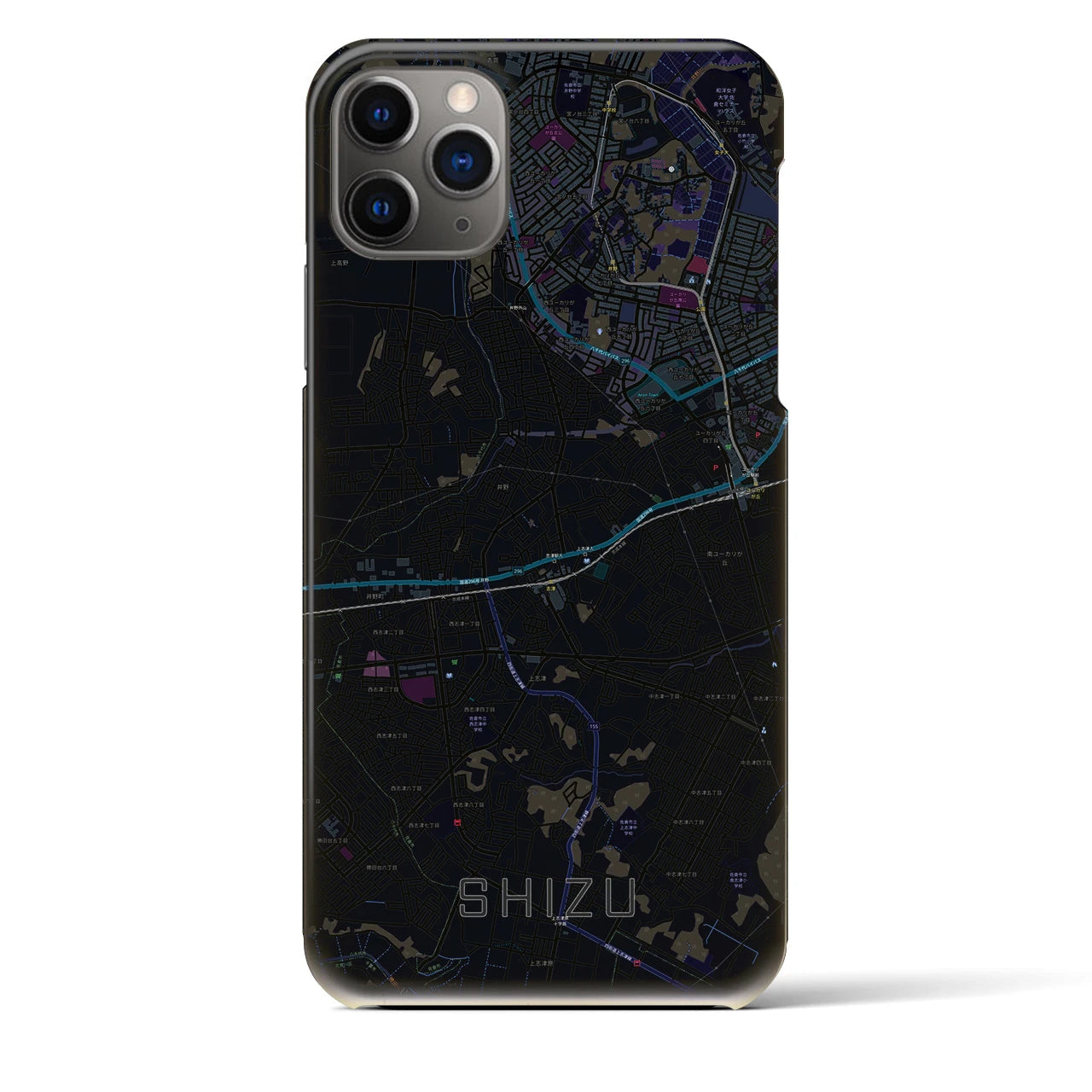 【志津】地図柄iPhoneケース（バックカバータイプ・ブラック）iPhone 11 Pro Max 用