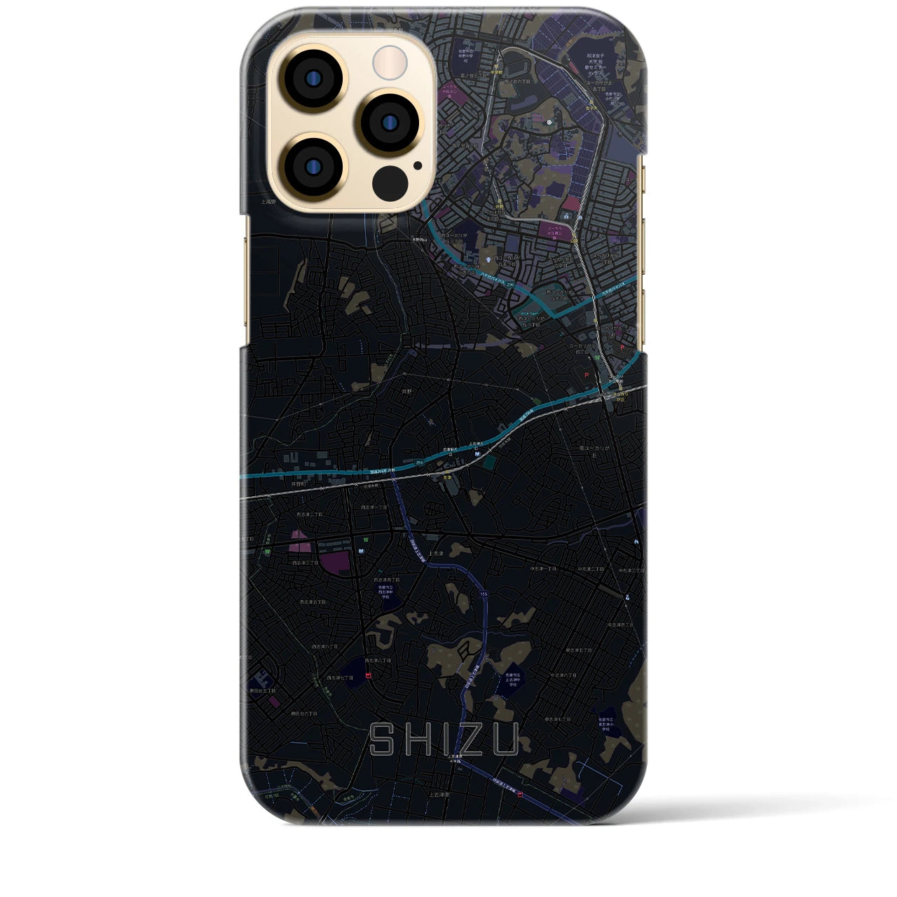 【志津】地図柄iPhoneケース（バックカバータイプ・ブラック）iPhone 12 Pro Max 用
