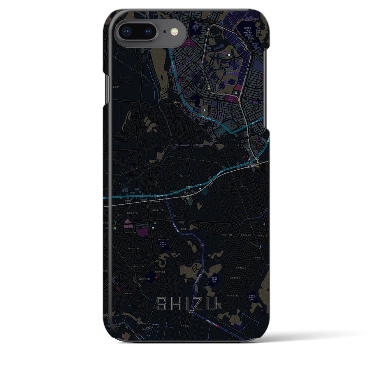 【志津】地図柄iPhoneケース（バックカバータイプ・ブラック）iPhone 8Plus /7Plus / 6sPlus / 6Plus 用