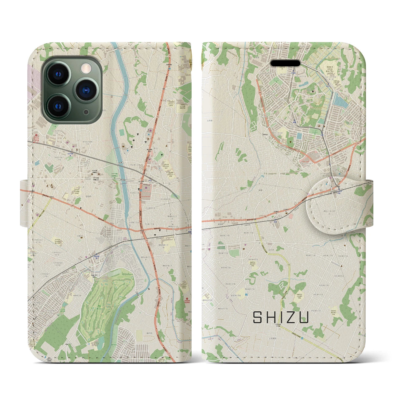 【志津】地図柄iPhoneケース（手帳両面タイプ・ナチュラル）iPhone 11 Pro 用