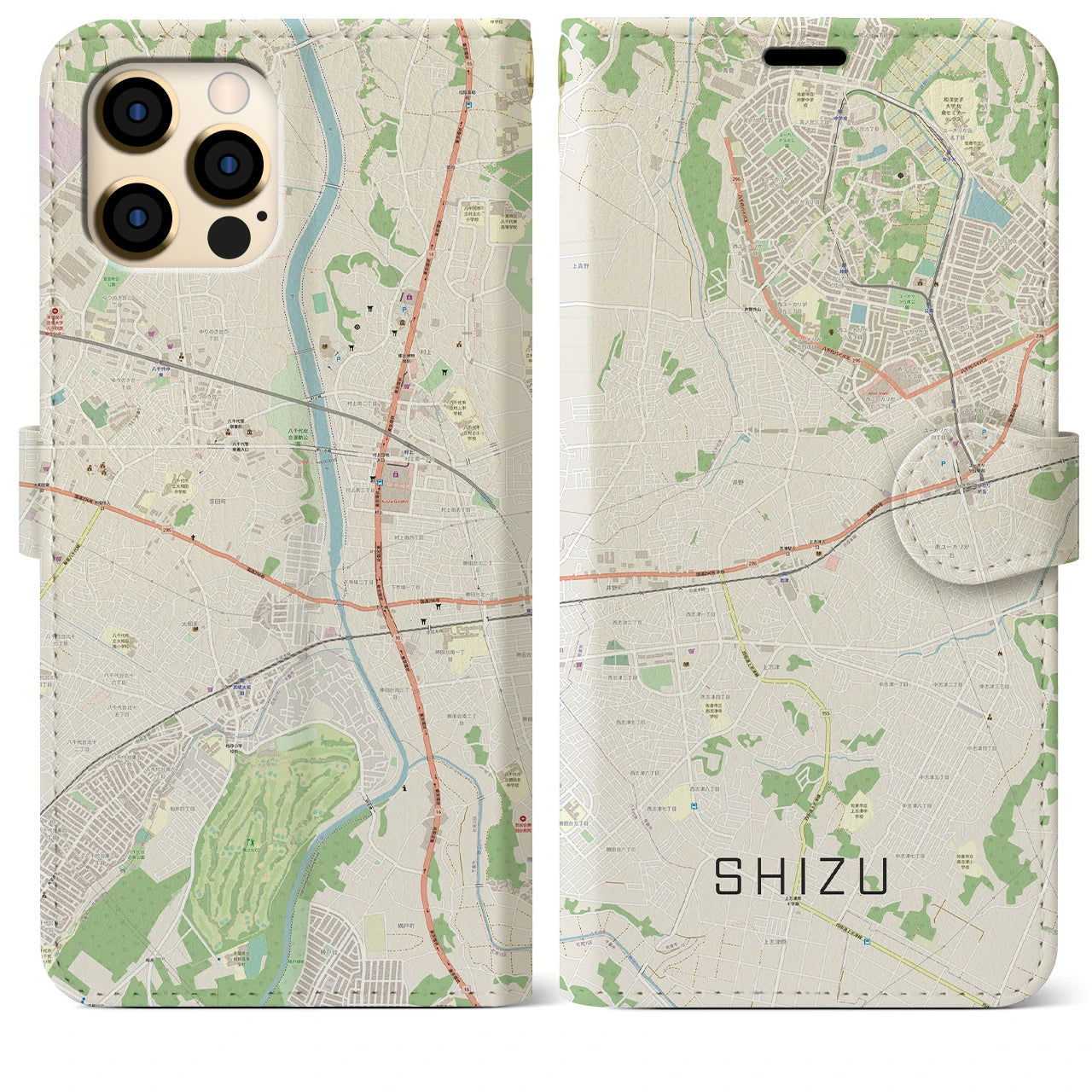 【志津】地図柄iPhoneケース（手帳両面タイプ・ナチュラル）iPhone 12 Pro Max 用