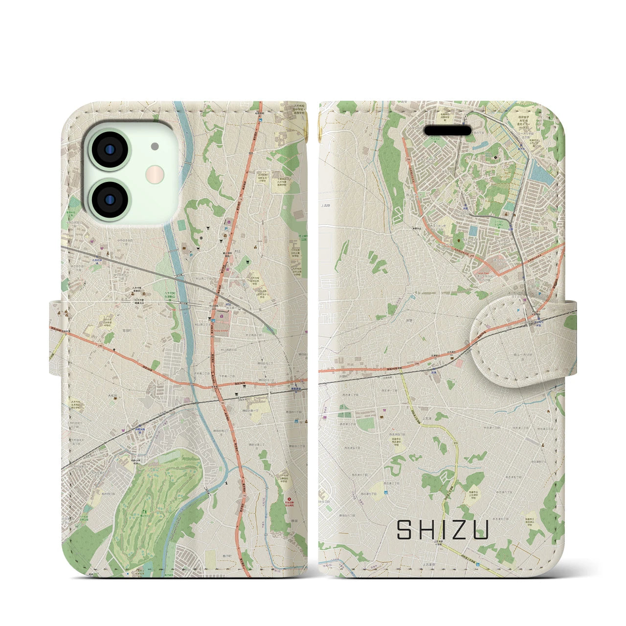 【志津】地図柄iPhoneケース（手帳両面タイプ・ナチュラル）iPhone 12 mini 用