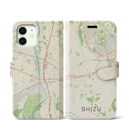 【志津（千葉県）】地図柄iPhoneケース（手帳タイプ）ナチュラル・iPhone 12 mini 用