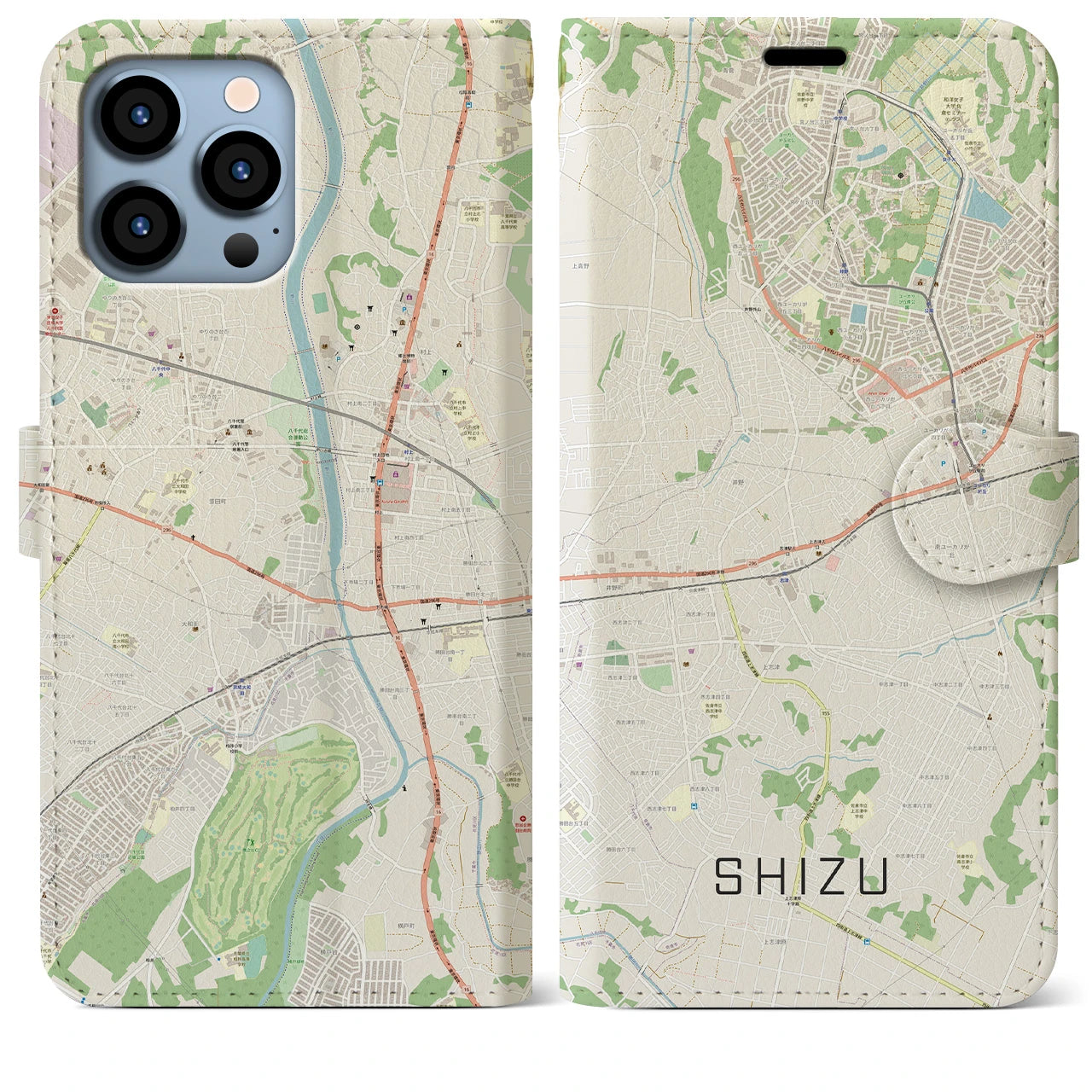 【志津】地図柄iPhoneケース（手帳両面タイプ・ナチュラル）iPhone 13 Pro Max 用