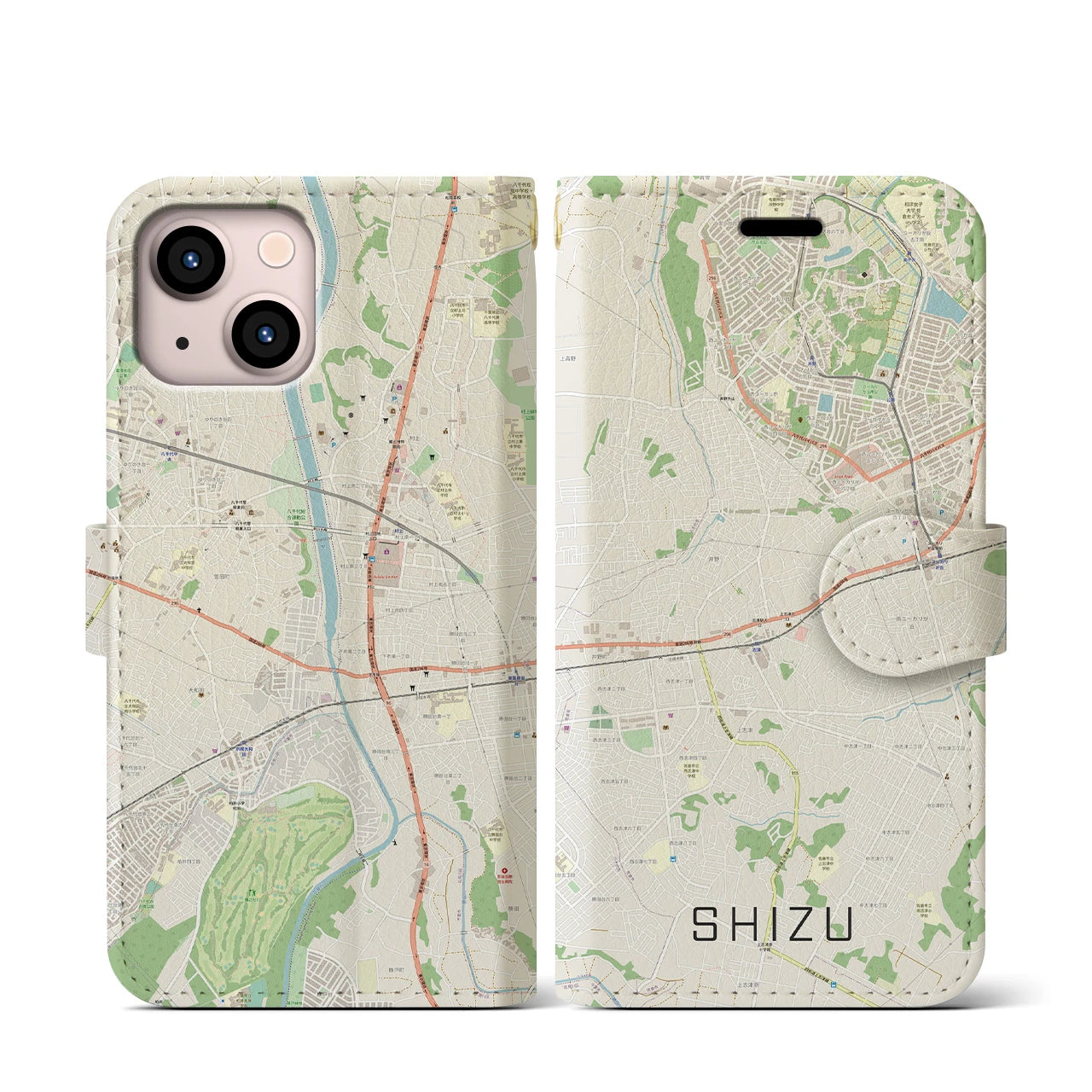 【志津】地図柄iPhoneケース（手帳両面タイプ・ナチュラル）iPhone 13 mini 用