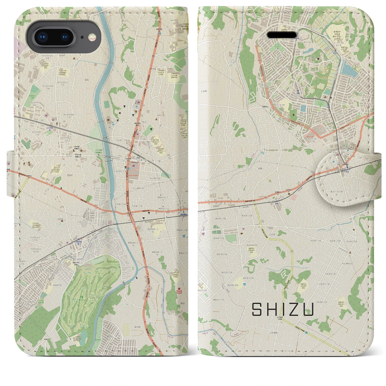 【志津】地図柄iPhoneケース（手帳両面タイプ・ナチュラル）iPhone 8Plus /7Plus / 6sPlus / 6Plus 用
