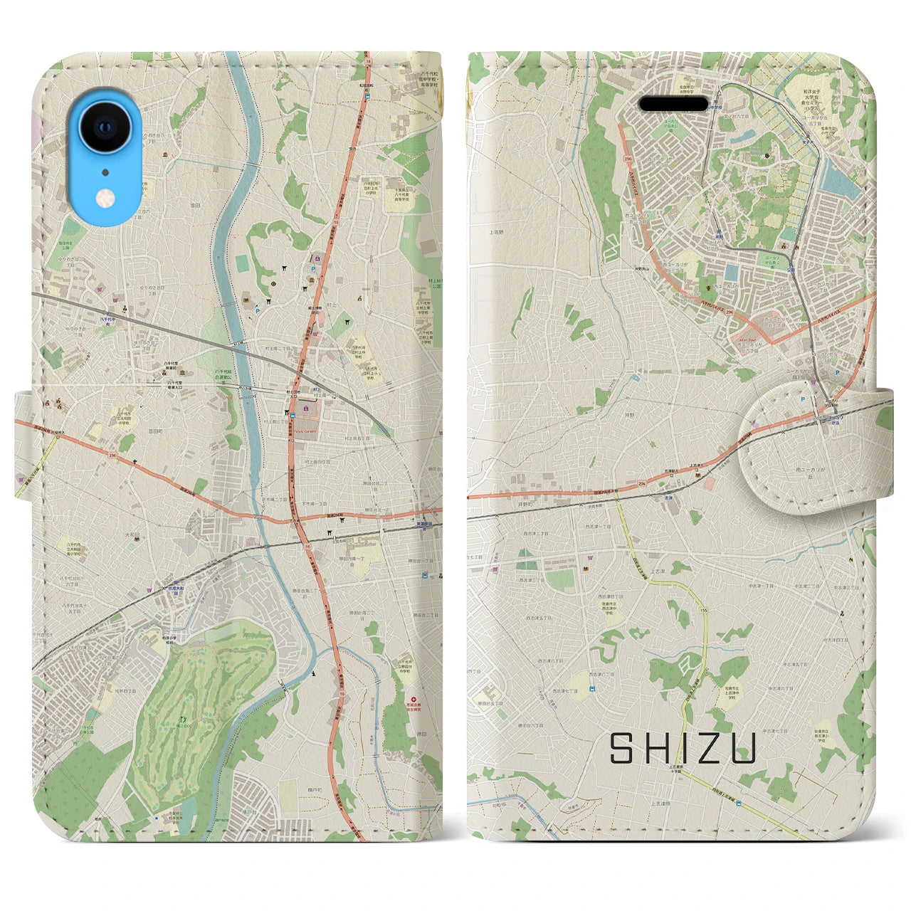 【志津】地図柄iPhoneケース（手帳両面タイプ・ナチュラル）iPhone XR 用