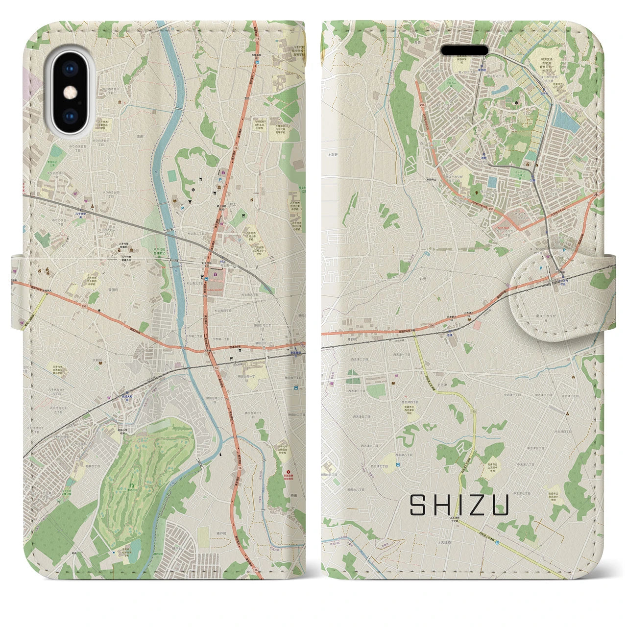 【志津】地図柄iPhoneケース（手帳両面タイプ・ナチュラル）iPhone XS Max 用