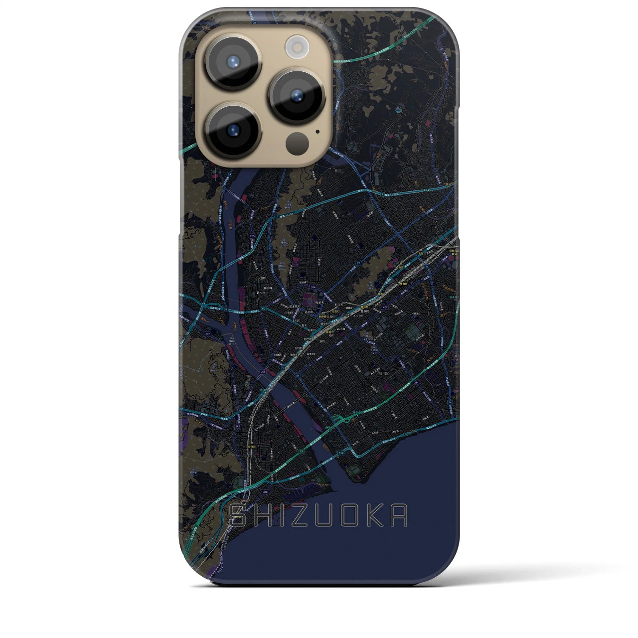 【静岡】地図柄iPhoneケース（バックカバータイプ・ブラック）iPhone 14 Pro Max 用