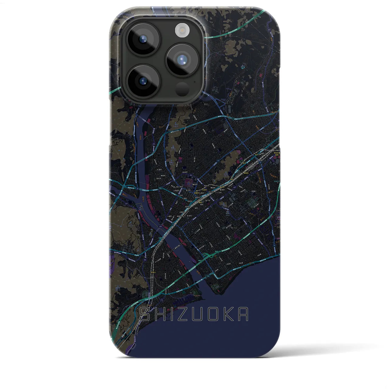 【静岡】地図柄iPhoneケース（バックカバータイプ・ブラック）iPhone 15 Pro Max 用