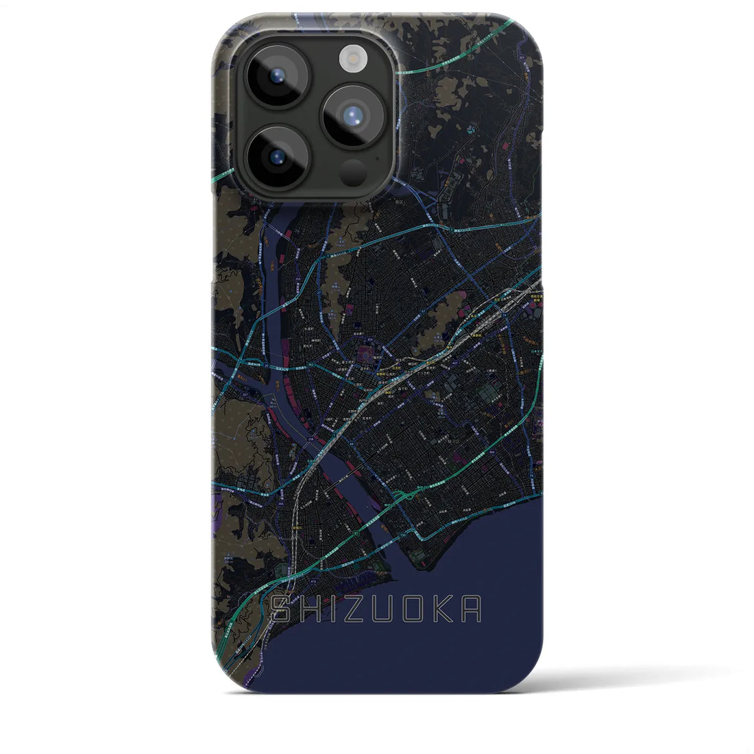 【静岡】地図柄iPhoneケース（バックカバータイプ・ブラック）iPhone 15 Pro Max 用