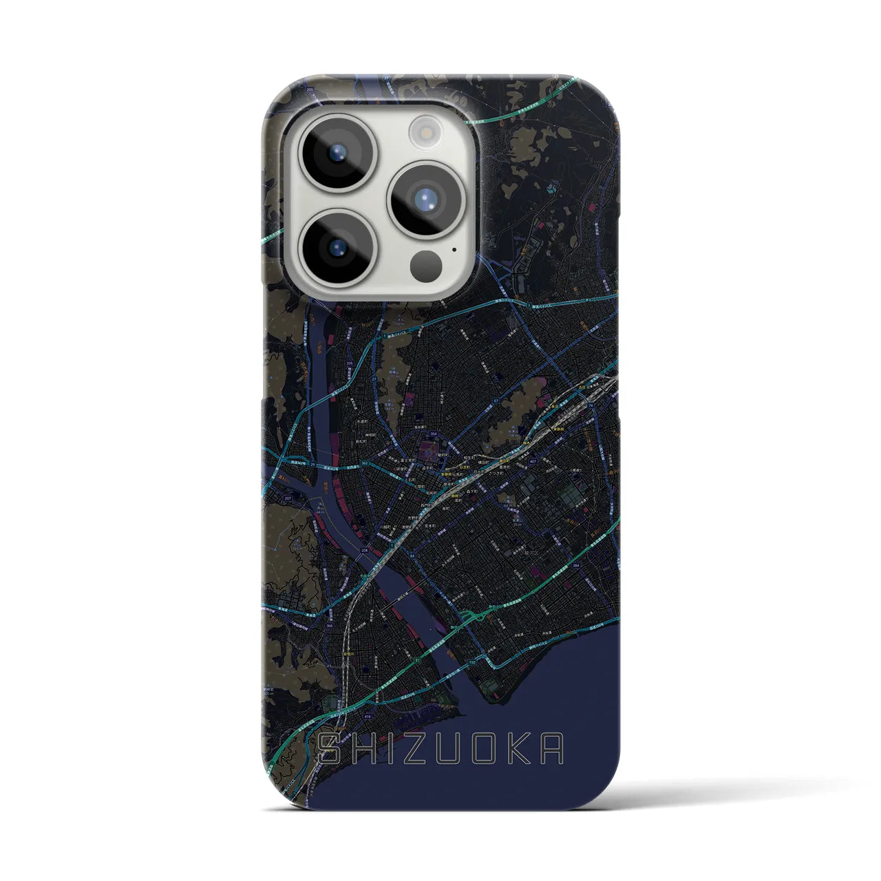 【静岡】地図柄iPhoneケース（バックカバータイプ・ブラック）iPhone 15 Pro 用