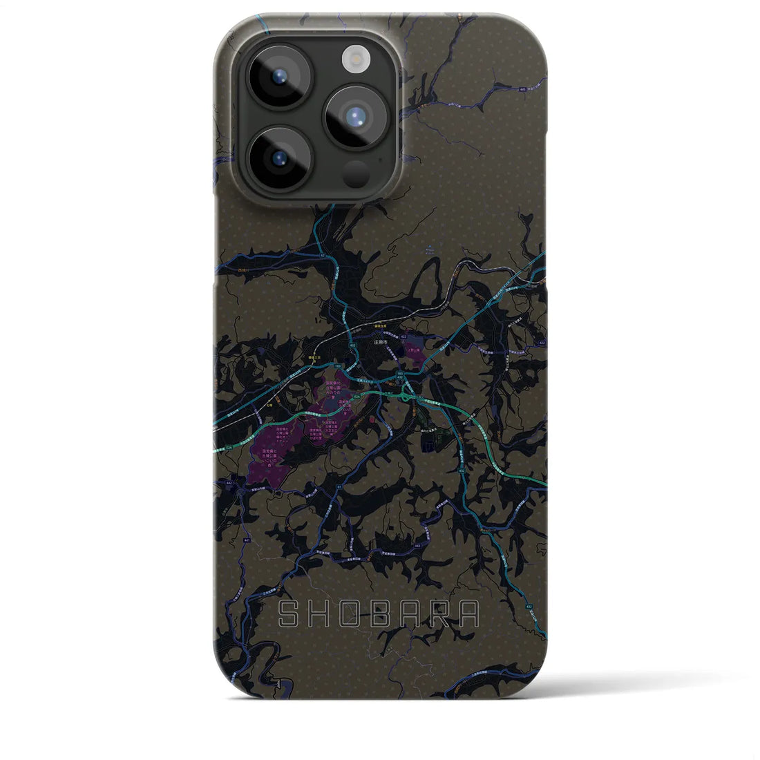 【庄原】地図柄iPhoneケース（バックカバータイプ・ブラック）iPhone 15 Pro Max 用