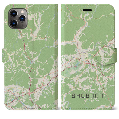 【庄原（広島県）】地図柄iPhoneケース（手帳タイプ）ナチュラル・iPhone 11 Pro Max 用