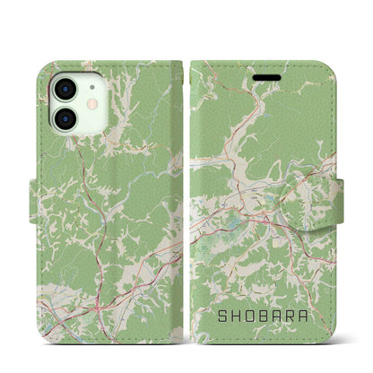 【庄原（広島県）】地図柄iPhoneケース（手帳タイプ）ナチュラル・iPhone 12 mini 用