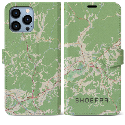【庄原（広島県）】地図柄iPhoneケース（手帳タイプ）ナチュラル・iPhone 13 Pro Max 用