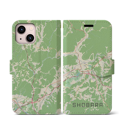 【庄原（広島県）】地図柄iPhoneケース（手帳タイプ）ナチュラル・iPhone 13 mini 用