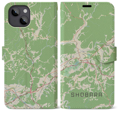 【庄原（広島県）】地図柄iPhoneケース（手帳タイプ）ナチュラル・iPhone 14 Plus 用