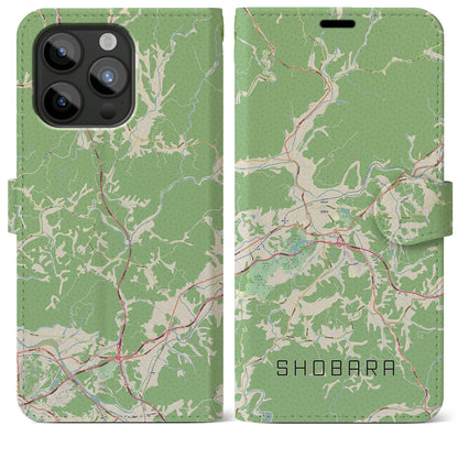 【庄原（広島県）】地図柄iPhoneケース（手帳タイプ）ナチュラル・iPhone 15 Pro Max 用