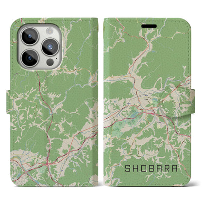 【庄原（広島県）】地図柄iPhoneケース（手帳タイプ）ナチュラル・iPhone 15 Pro 用