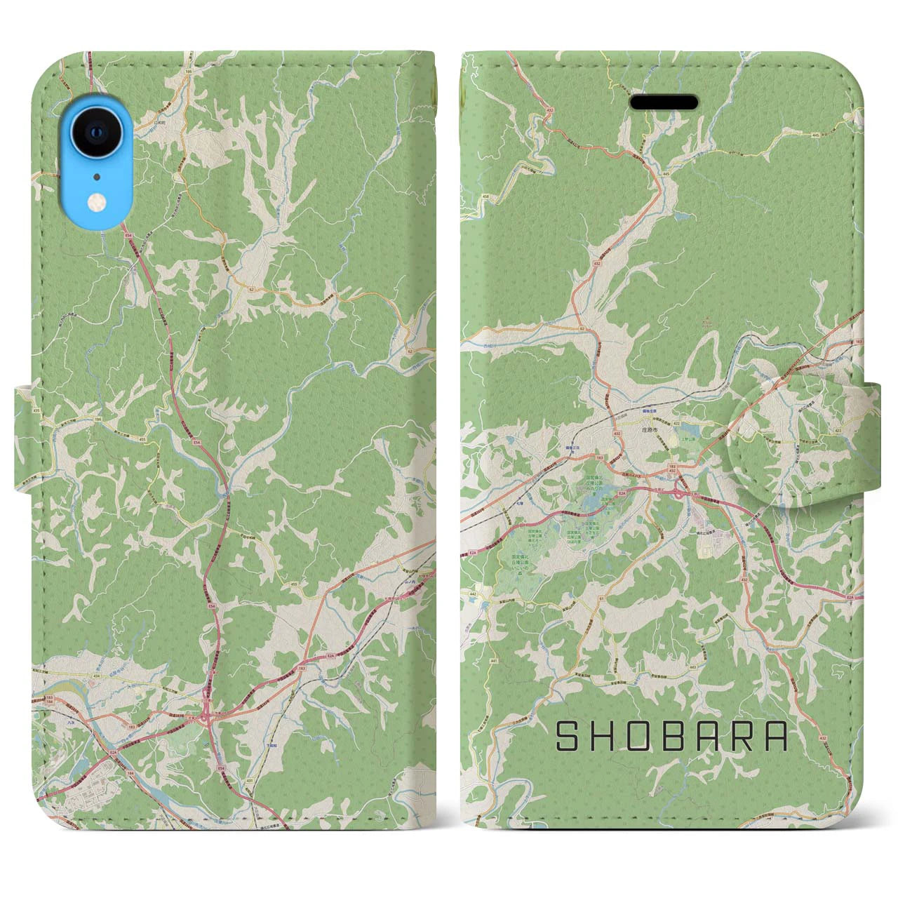 【庄原】地図柄iPhoneケース（手帳両面タイプ・ナチュラル）iPhone XR 用