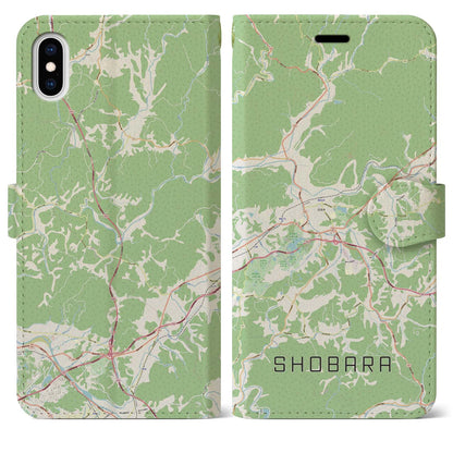 【庄原（広島県）】地図柄iPhoneケース（手帳タイプ）ナチュラル・iPhone XS Max 用