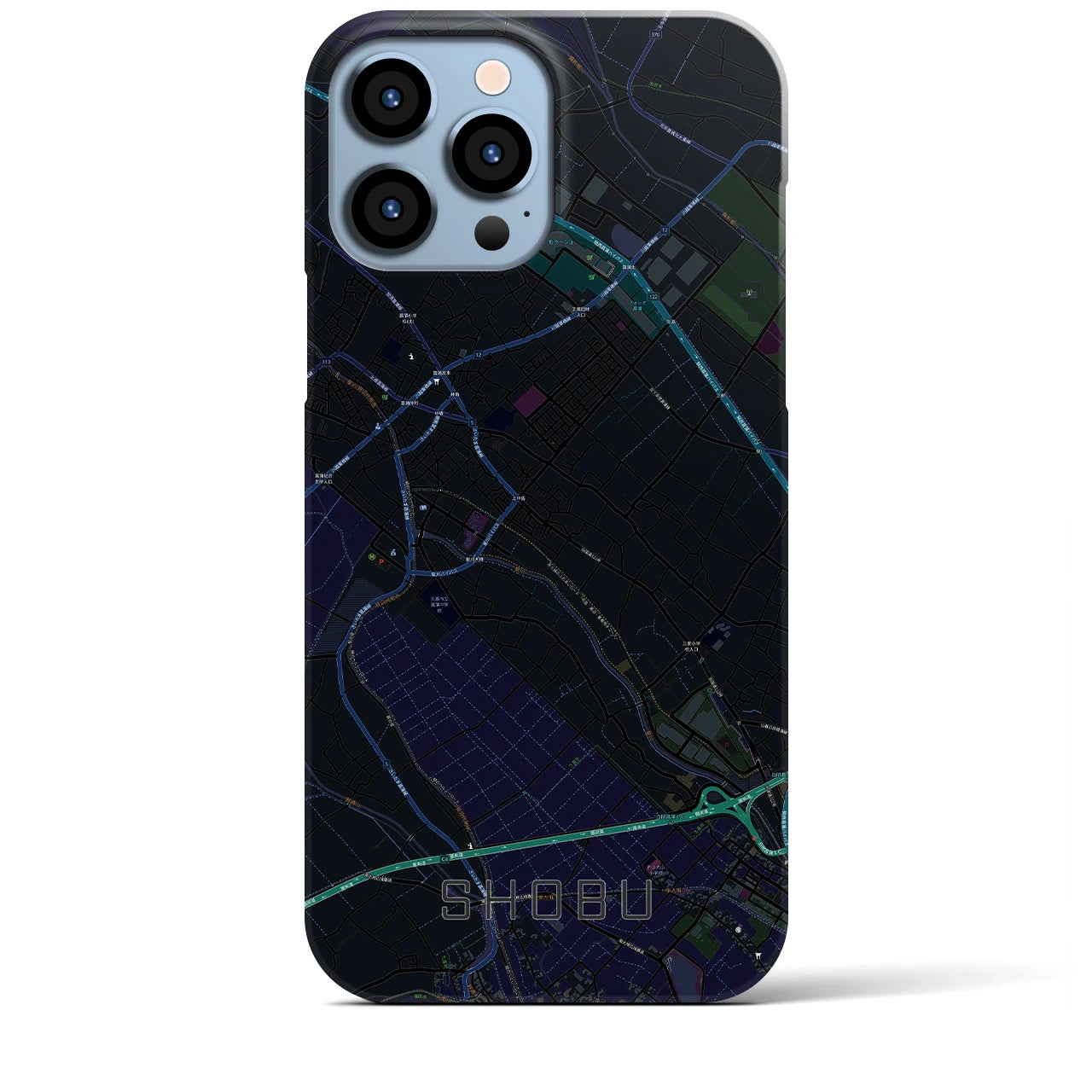 【菖蒲】地図柄iPhoneケース（バックカバータイプ・ブラック）iPhone 13 Pro Max 用