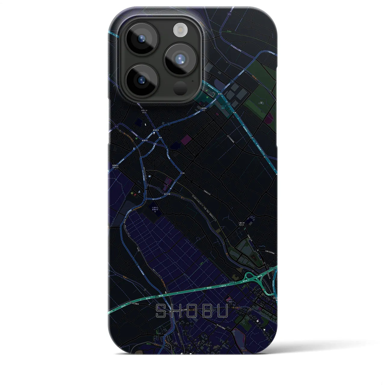 【菖蒲】地図柄iPhoneケース（バックカバータイプ・ブラック）iPhone 15 Pro Max 用