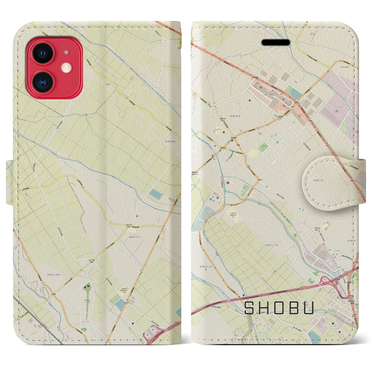 【菖蒲】地図柄iPhoneケース（手帳両面タイプ・ナチュラル）iPhone 11 用
