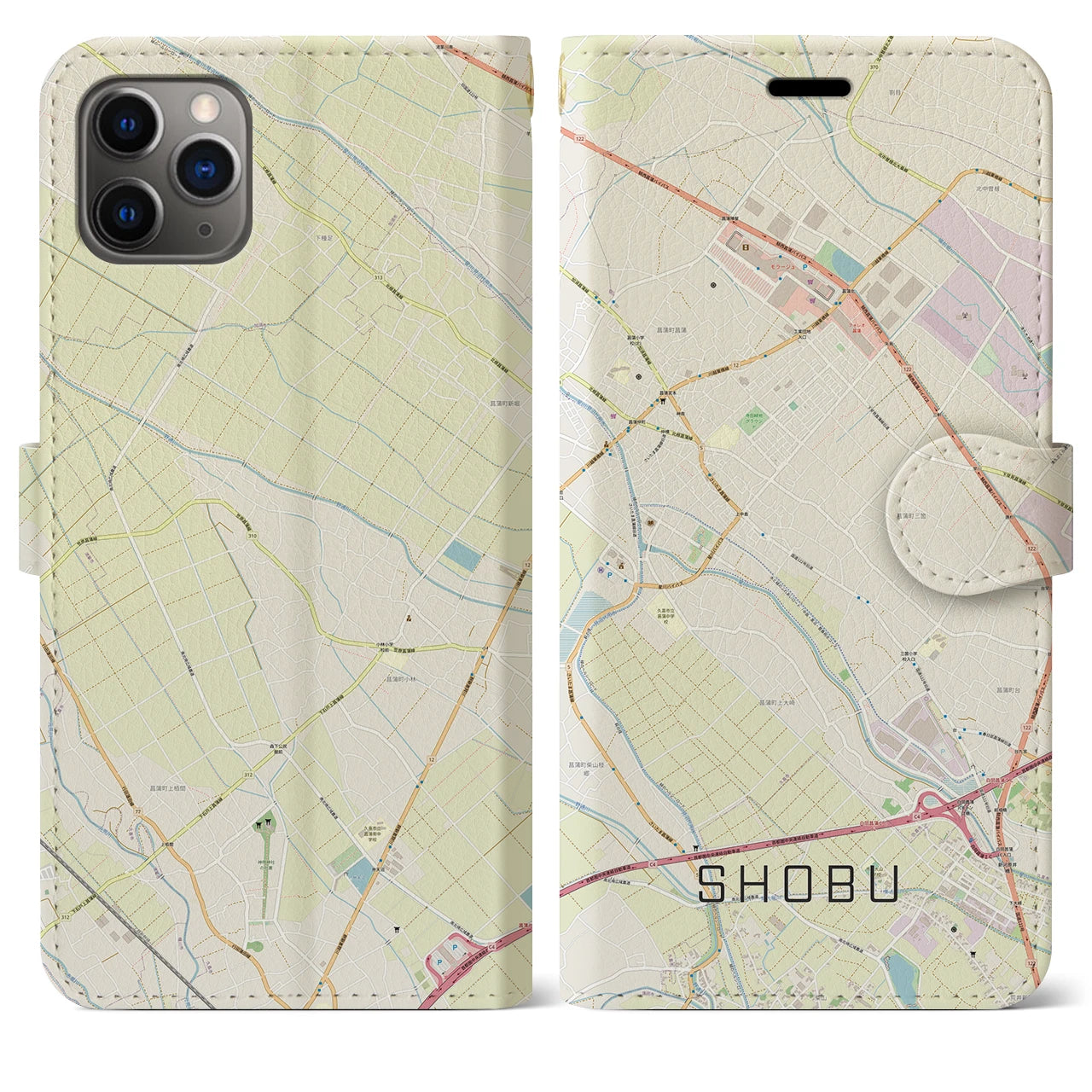 【菖蒲】地図柄iPhoneケース（手帳両面タイプ・ナチュラル）iPhone 11 Pro Max 用