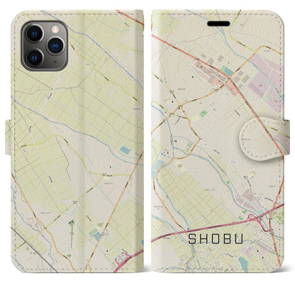 【菖蒲（埼玉県）】地図柄iPhoneケース（手帳タイプ）ナチュラル・iPhone 11 Pro Max 用