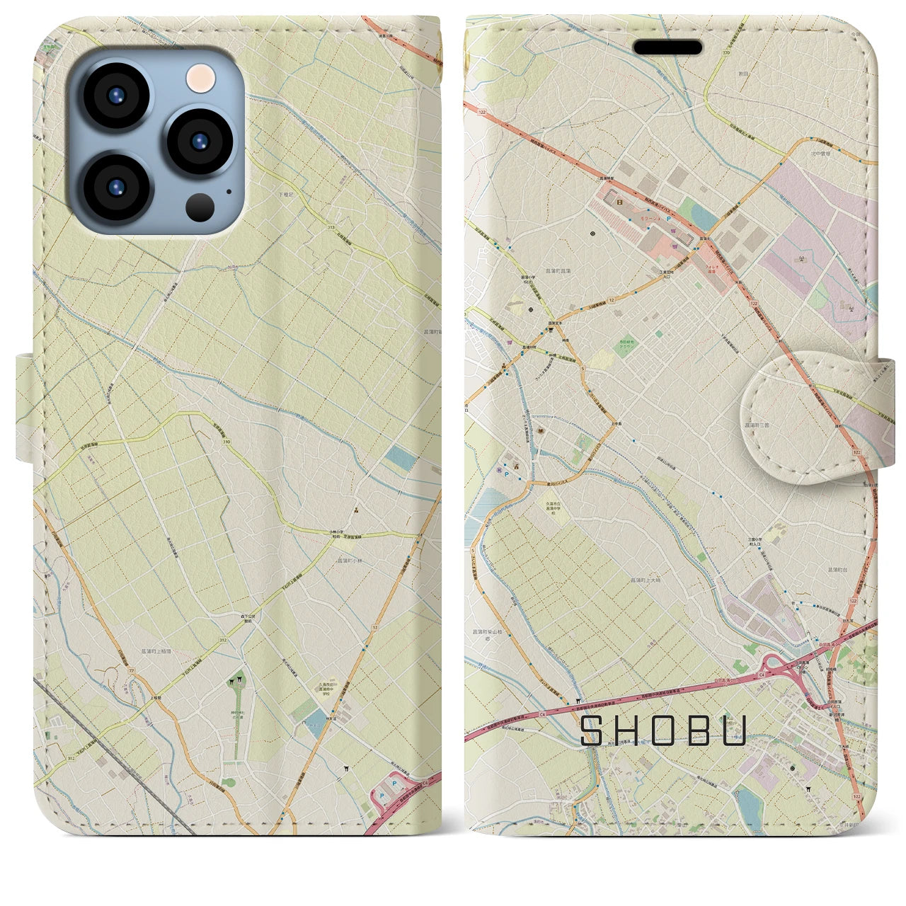【菖蒲】地図柄iPhoneケース（手帳両面タイプ・ナチュラル）iPhone 13 Pro Max 用