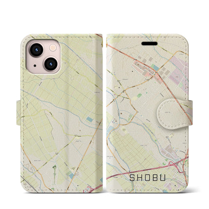 【菖蒲（埼玉県）】地図柄iPhoneケース（手帳タイプ）ナチュラル・iPhone 13 mini 用