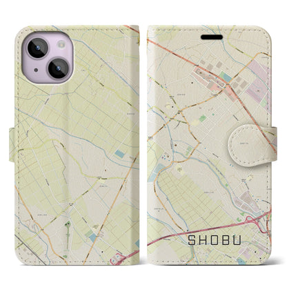 【菖蒲（埼玉県）】地図柄iPhoneケース（手帳タイプ）ナチュラル・iPhone 14 用