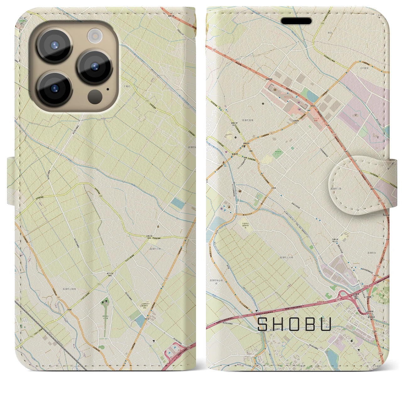 【菖蒲】地図柄iPhoneケース（手帳両面タイプ・ナチュラル）iPhone 14 Pro Max 用