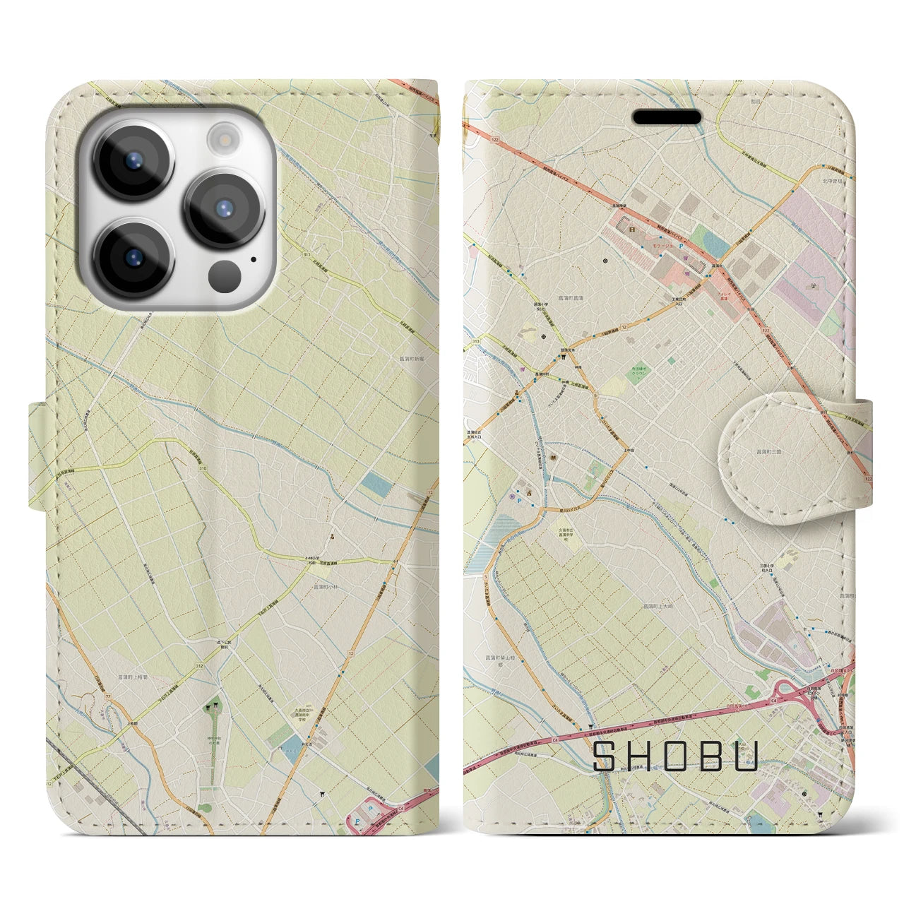 【菖蒲】地図柄iPhoneケース（手帳両面タイプ・ナチュラル）iPhone 14 Pro 用