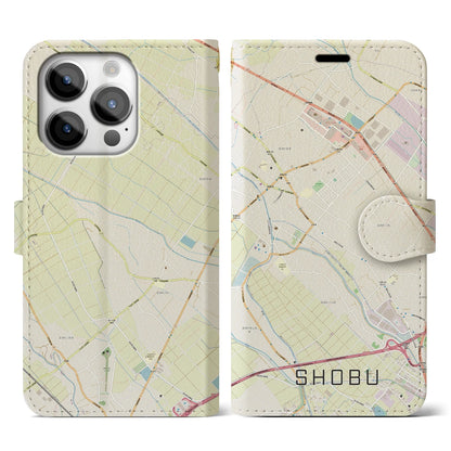 【菖蒲（埼玉県）】地図柄iPhoneケース（手帳タイプ）ナチュラル・iPhone 14 Pro 用